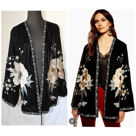 Anna Cai New York Burnout Velvet Open Front Cardigan M Embroidery Floral Y2K - Picture 1 of 12